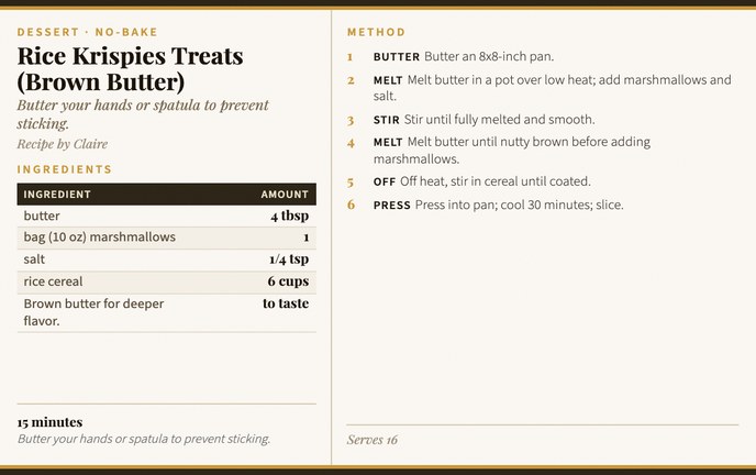 Rice Krispies Treats (Brown Butter) recipe card