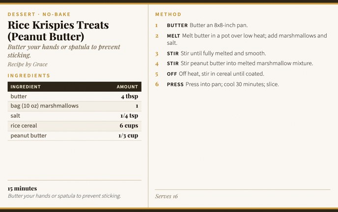Rice Krispies Treats (Peanut Butter) recipe card