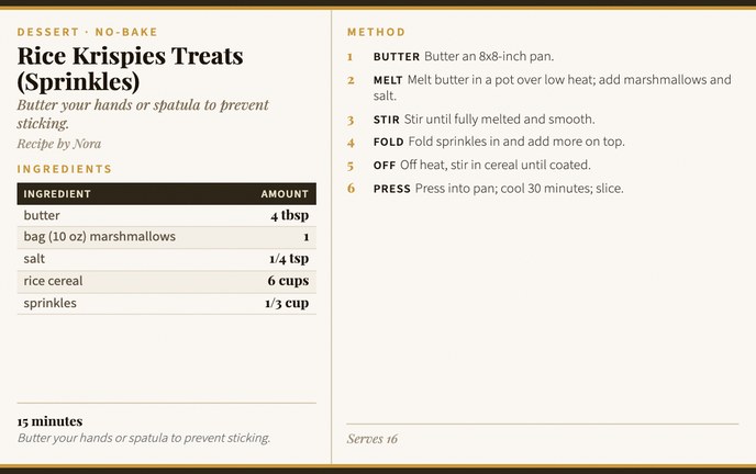 Rice Krispies Treats (Sprinkles) recipe card