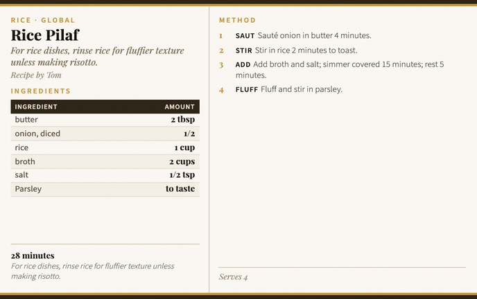 Rice Pilaf recipe card