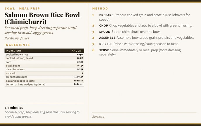 Salmon Brown Rice Bowl (Chimichurri) recipe card
