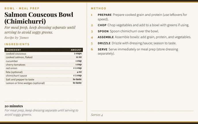 Salmon Couscous Bowl (Chimichurri) recipe card