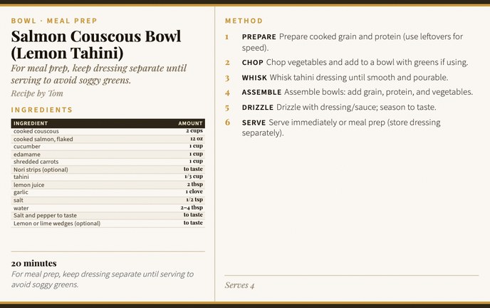 Salmon Couscous Bowl (Lemon Tahini) recipe card