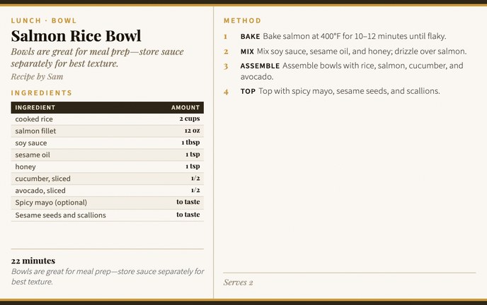 Salmon Rice Bowl recipe card