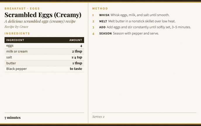 Scrambled Eggs (Creamy) recipe card