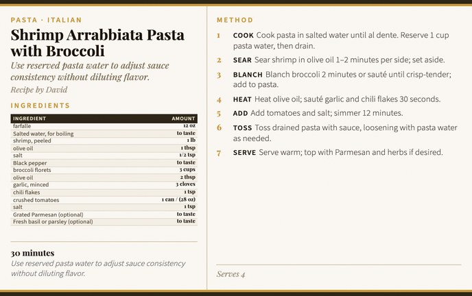 Shrimp Arrabbiata Pasta with Broccoli recipe card