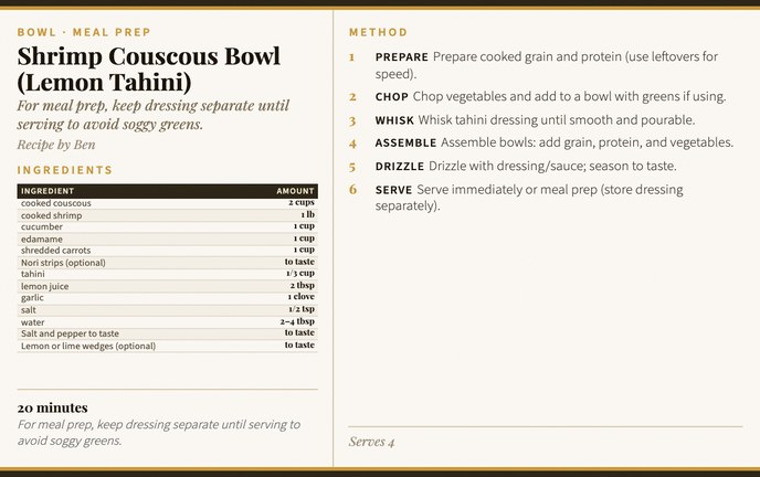 Shrimp Couscous Bowl (Lemon Tahini) recipe card