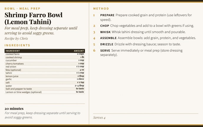 Shrimp Farro Bowl (Lemon Tahini) recipe card