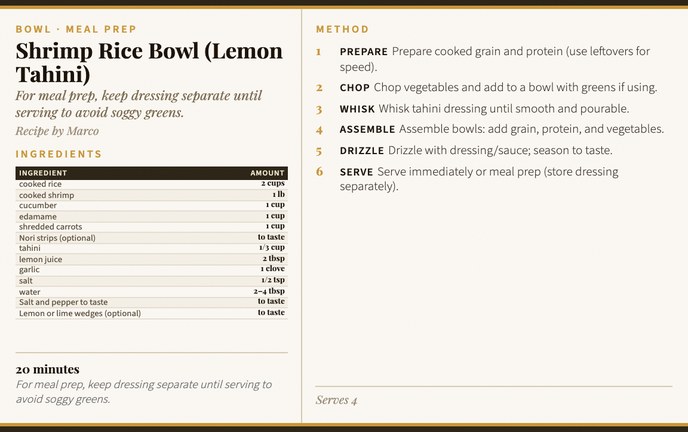 Shrimp Rice Bowl (Lemon Tahini) recipe card