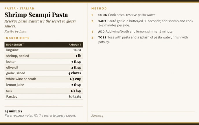 Shrimp Scampi Pasta recipe card
