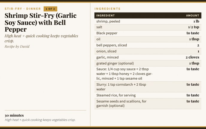 Shrimp Stir-Fry (Garlic Soy Sauce) with Bell Pepper recipe card