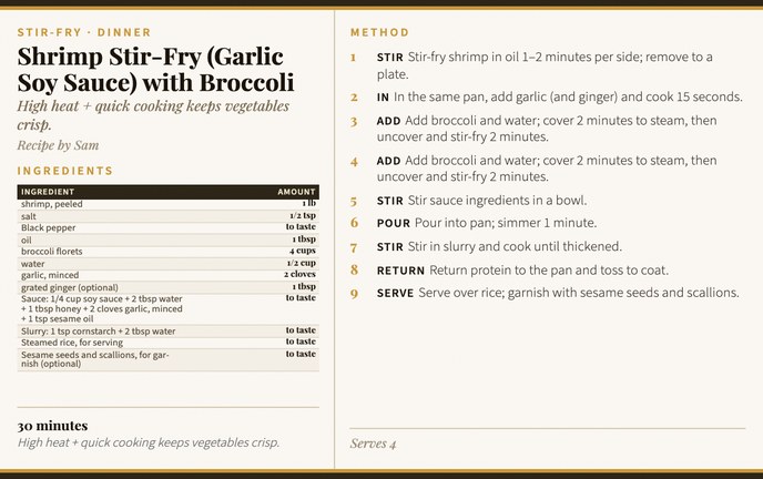 Shrimp Stir-Fry (Garlic Soy Sauce) with Broccoli recipe card
