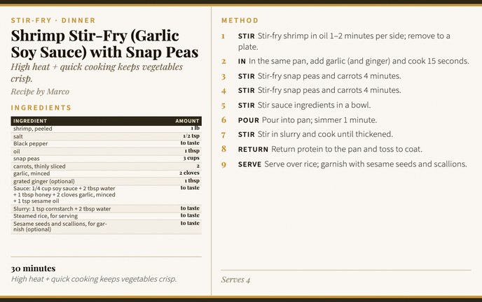 Shrimp Stir-Fry (Garlic Soy Sauce) with Snap Peas recipe card