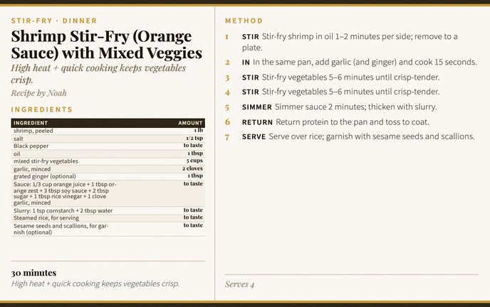 Shrimp Stir-Fry (Orange Sauce) with Mixed Veggies recipe card