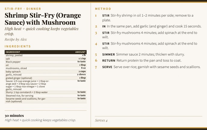 Shrimp Stir-Fry (Orange Sauce) with Mushroom recipe card