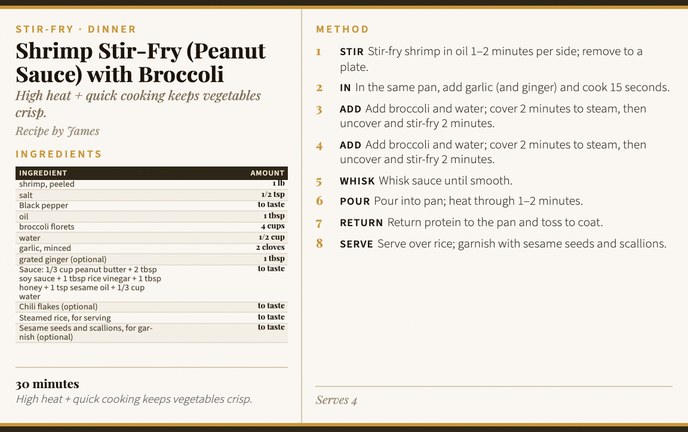 Shrimp Stir-Fry (Peanut Sauce) with Broccoli recipe card
