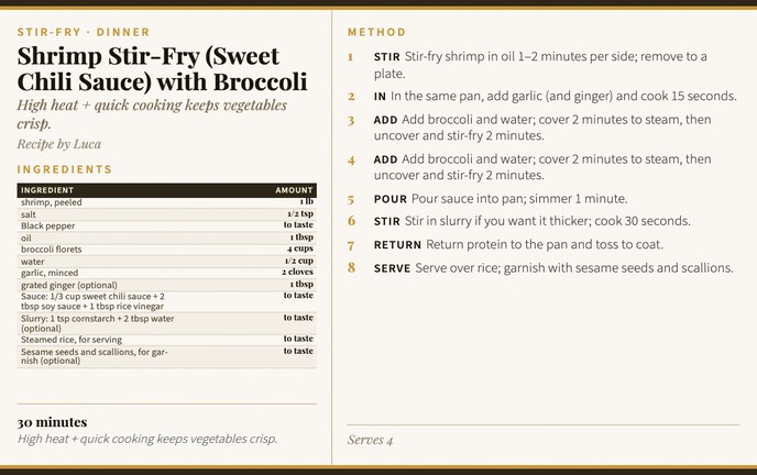 Shrimp Stir-Fry (Sweet Chili Sauce) with Broccoli recipe card