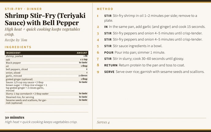 Shrimp Stir-Fry (Teriyaki Sauce) with Bell Pepper recipe card