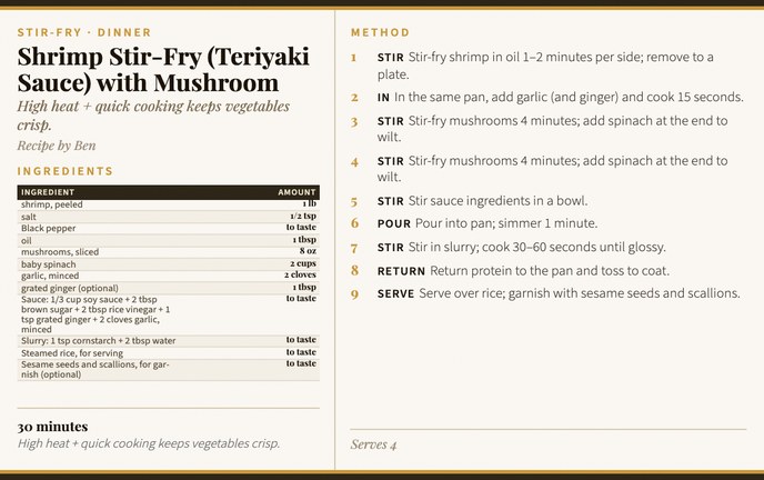 Shrimp Stir-Fry (Teriyaki Sauce) with Mushroom recipe card