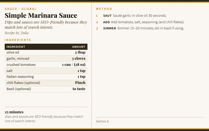 Simple Marinara Sauce recipe card