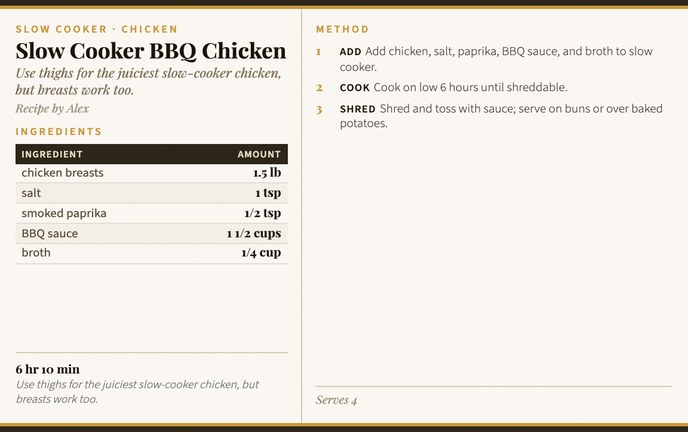 Slow Cooker BBQ Chicken recipe card