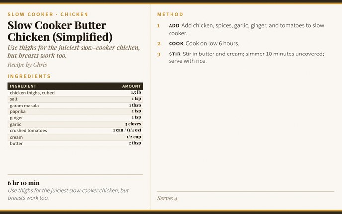 Slow Cooker Butter Chicken (Simplified) recipe card