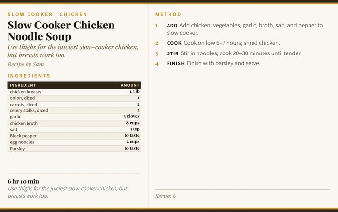 Slow Cooker Chicken Noodle Soup recipe card