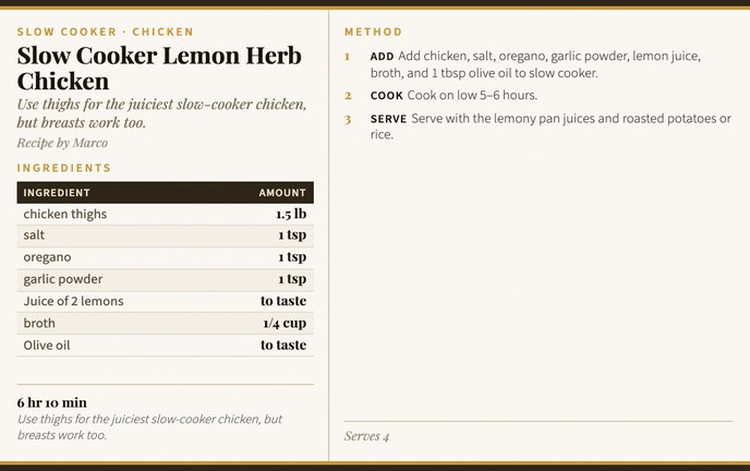 Slow Cooker Lemon Herb Chicken recipe card