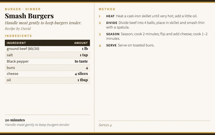 Smash Burgers recipe card