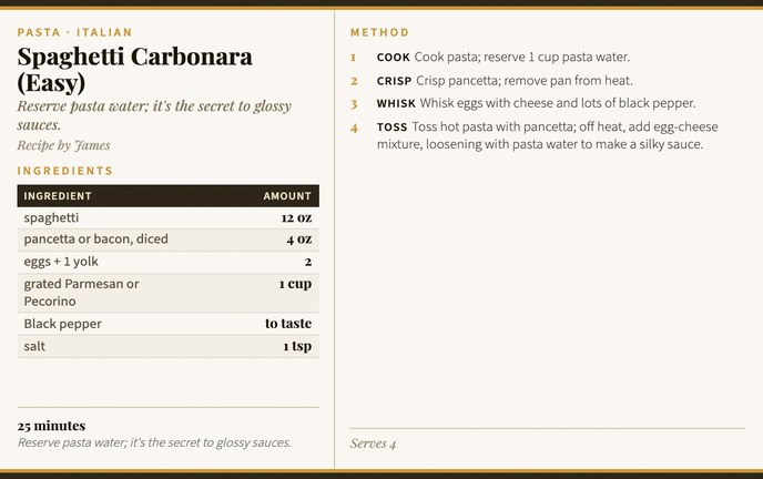 Spaghetti Carbonara (Easy) recipe card