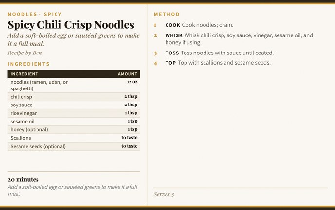 Spicy Chili Crisp Noodles recipe card