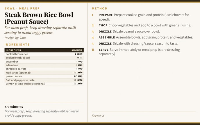 Steak Brown Rice Bowl (Peanut Sauce) recipe card