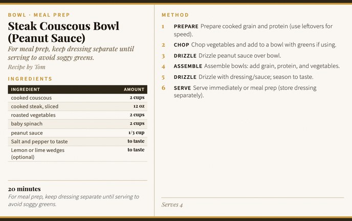 Steak Couscous Bowl (Peanut Sauce) recipe card