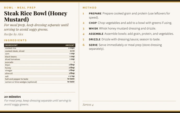 Steak Rice Bowl (Honey Mustard) recipe card