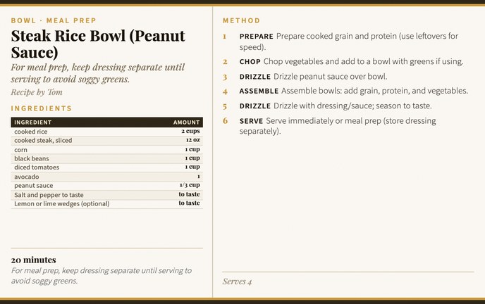 Steak Rice Bowl (Peanut Sauce) recipe card