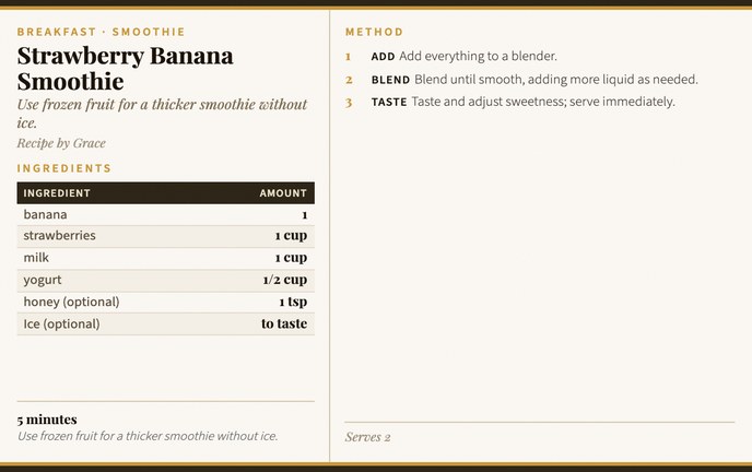 Strawberry Banana Smoothie recipe card