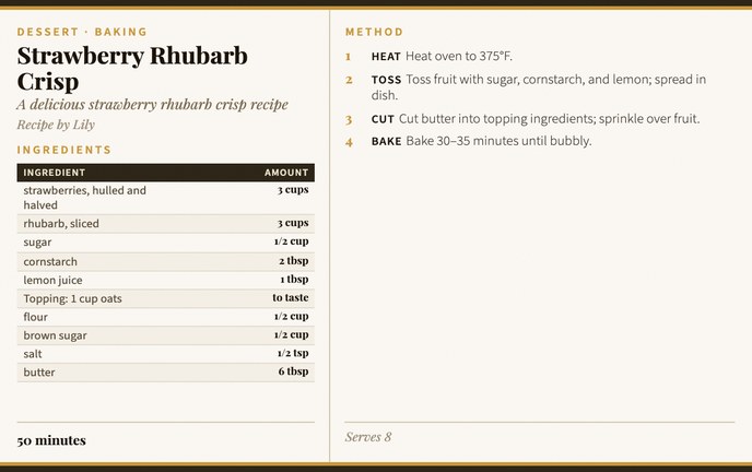 Strawberry Rhubarb Crisp recipe card