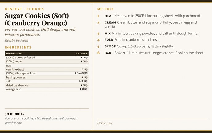Sugar Cookies (Soft) (Cranberry Orange) recipe card