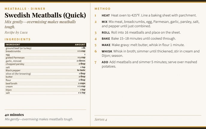 Swedish Meatballs (Quick) recipe card