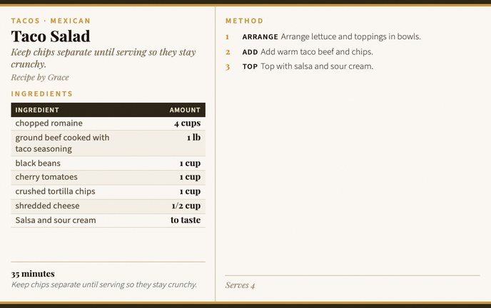 Taco Salad recipe card