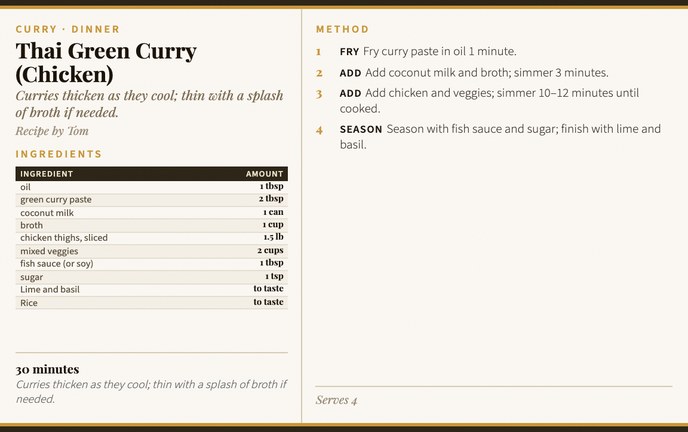 Thai Green Curry (Chicken) recipe card