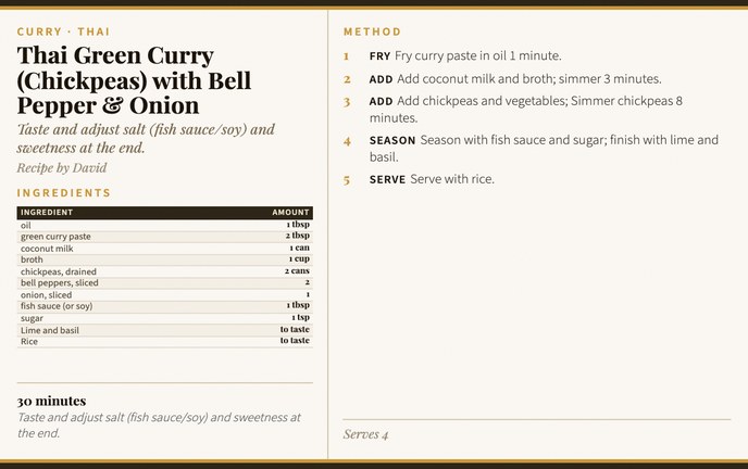 Thai Green Curry (Chickpeas) with Bell Pepper & Onion recipe card