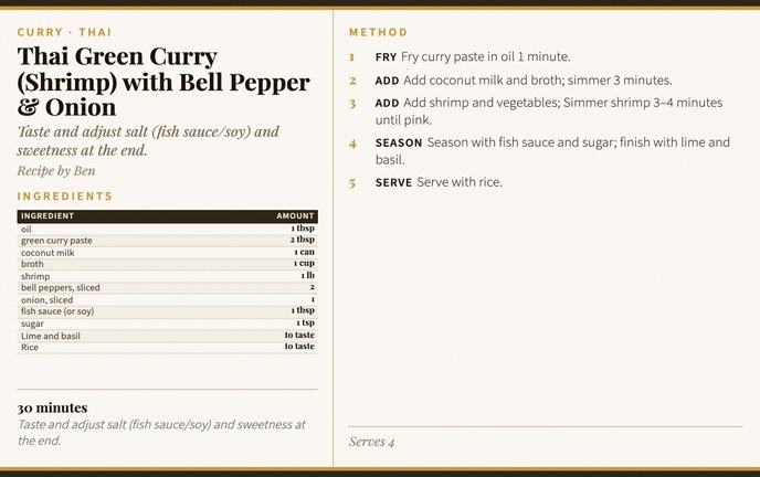 Thai Green Curry (Shrimp) with Bell Pepper & Onion recipe card