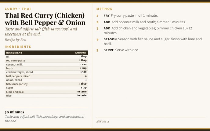 Thai Red Curry (Chicken) with Bell Pepper & Onion recipe card