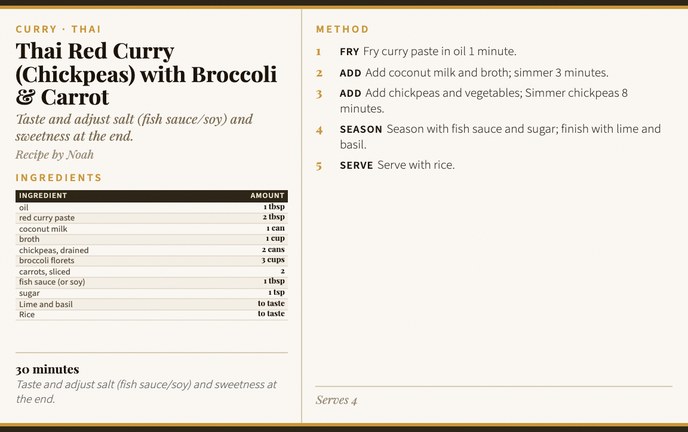 Thai Red Curry (Chickpeas) with Broccoli & Carrot recipe card