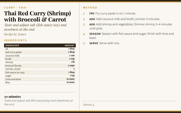 Thai Red Curry (Shrimp) with Broccoli & Carrot recipe card