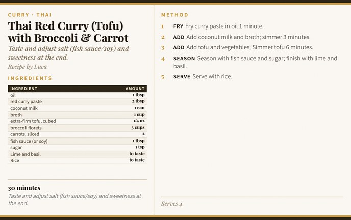 Thai Red Curry (Tofu) with Broccoli & Carrot recipe card