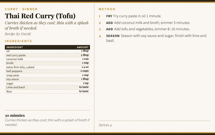 Thai Red Curry (Tofu) recipe card