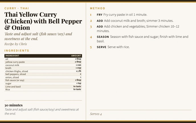 Thai Yellow Curry (Chicken) with Bell Pepper & Onion recipe card