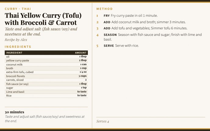 Thai Yellow Curry (Tofu) with Broccoli & Carrot recipe card